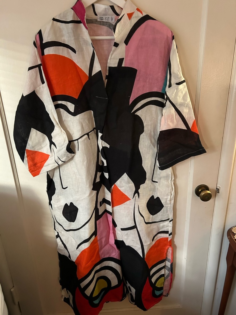 Abstract Face Print Long dress- White, Black, Pink & Orange